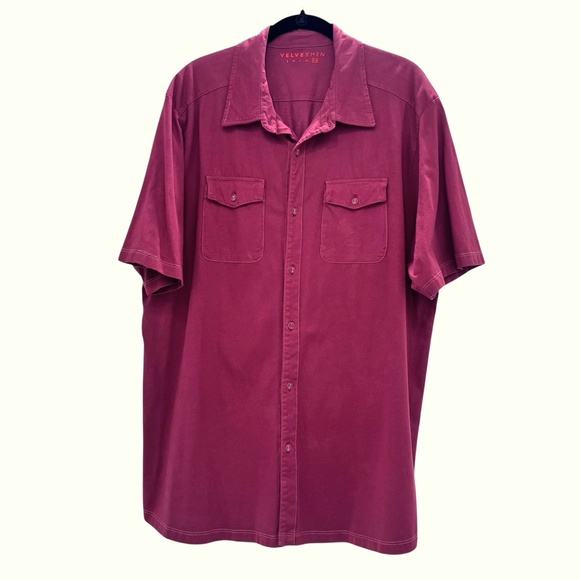 VELVET MEN BY GRAHAM & SPENCER MAROON RED SHORT SLEEVE COTTON BUTTON UP SHIRT - Picture 4 of 8